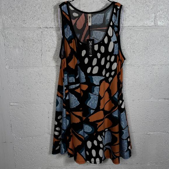 24/7 Comfort Apparel Butterfly Print Scoop Neck Tank Top, orange butterfly 1X - Picture 1 of 5